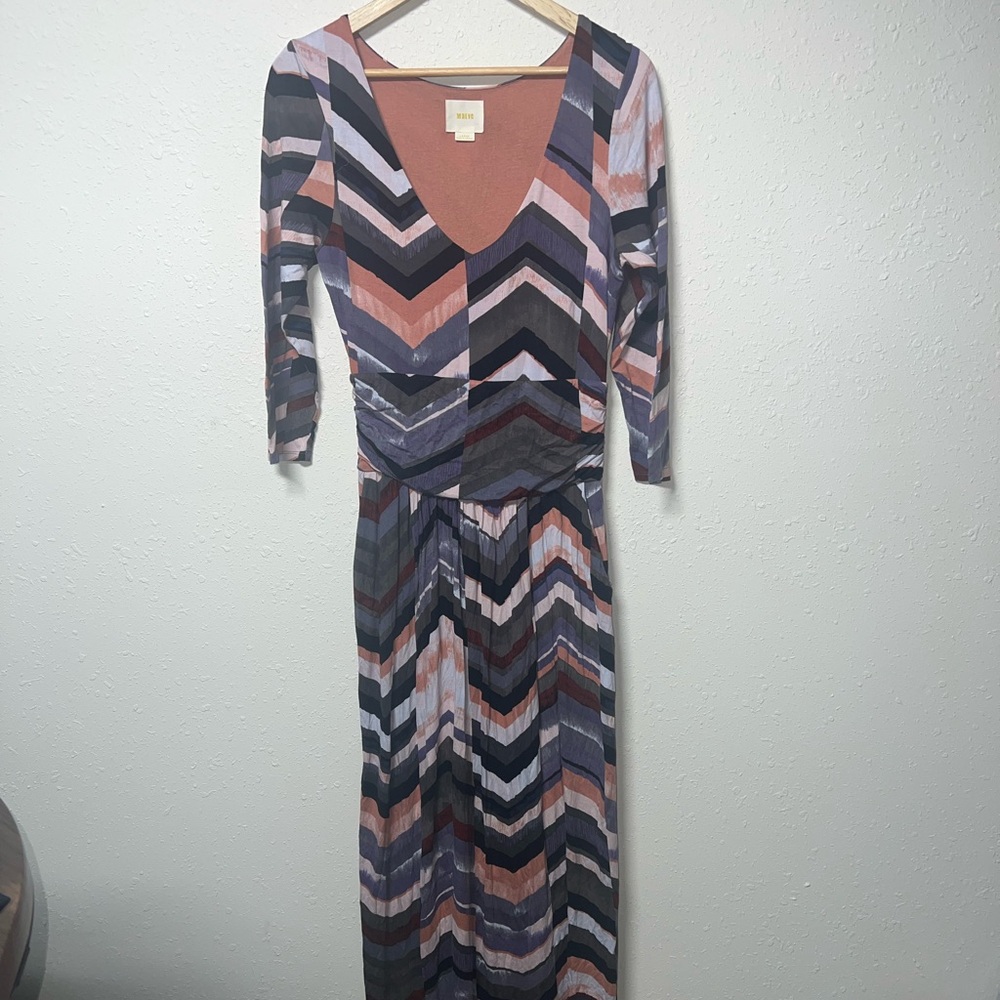 Maeve Multicolored Chevron Long Sleeve V-Neck‎ Sheath Dress